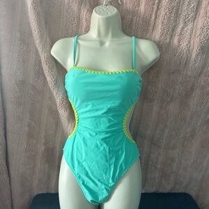 Cupshe Turquoise One-Piece with Yellow Trim